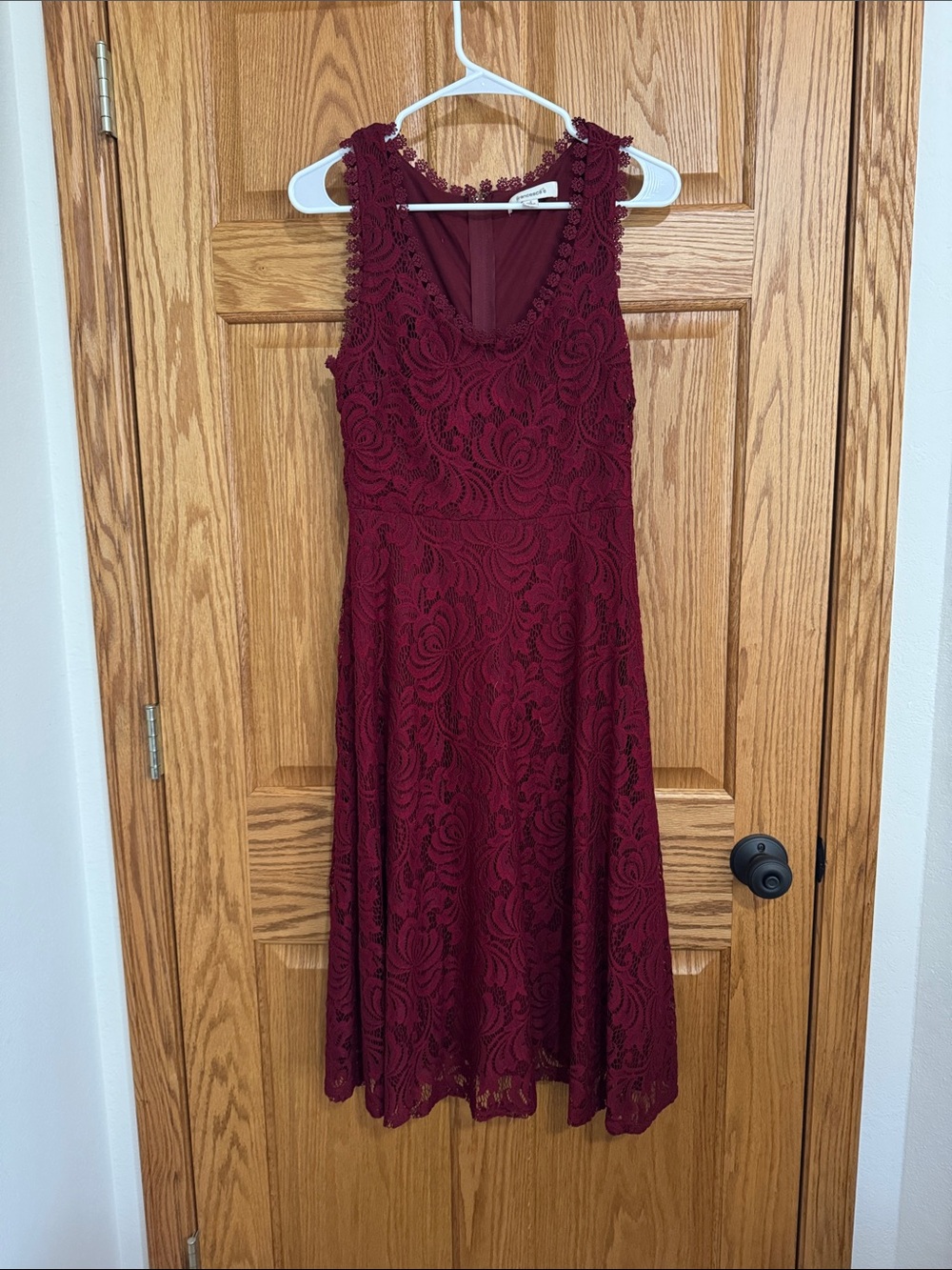 Francesca's Collections Burgundy Sleeveless Lace Midi Dress